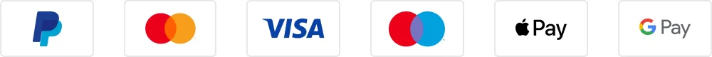PayPal, Mastercard, Visa, Maestro, Apple Pay, and Google Pay