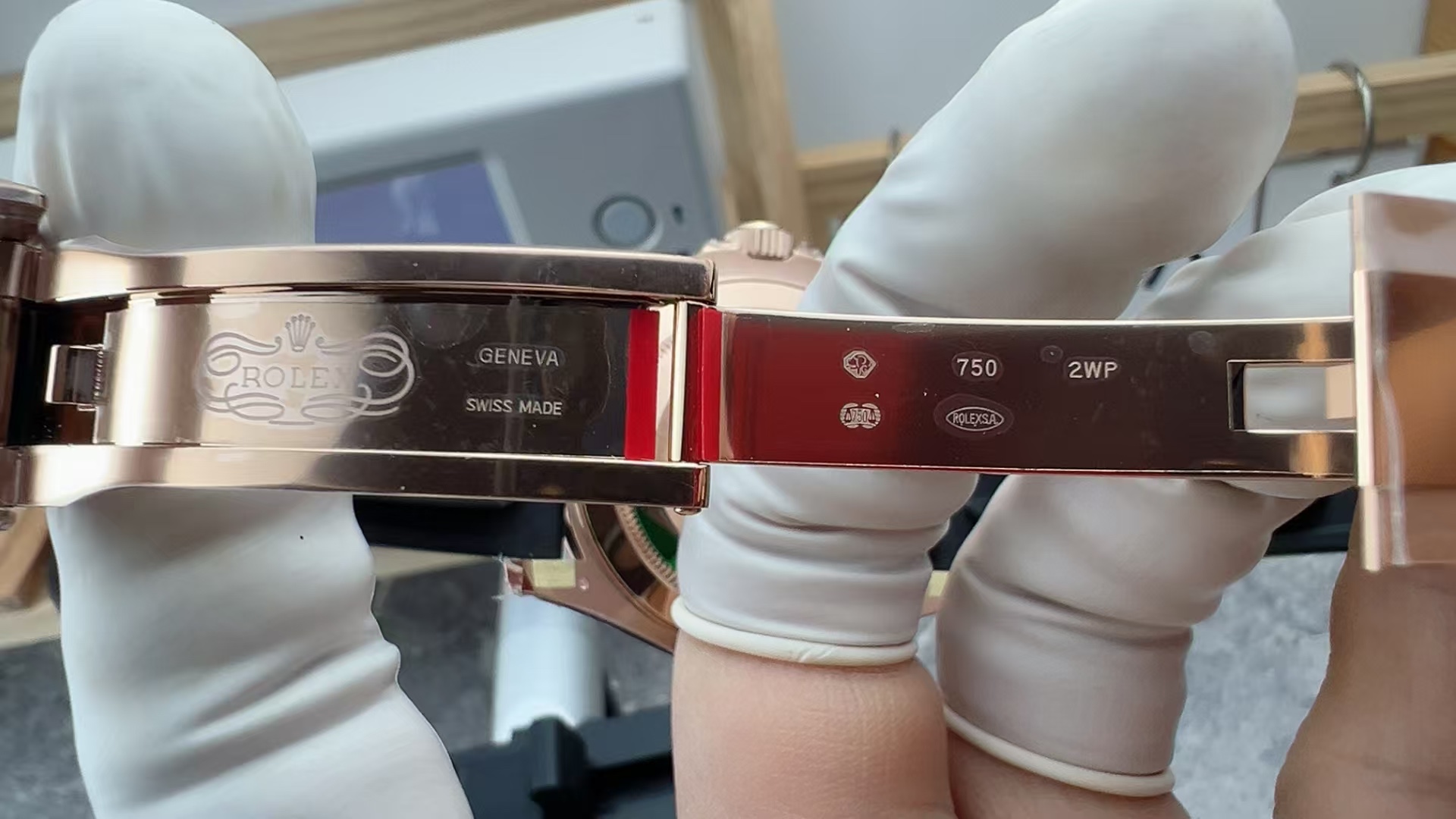 VSF Yacht-Master 126655 clasp interior with 750, Swiss Made and 2WP markings