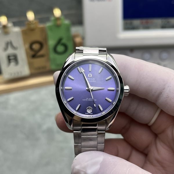 VSF Omega Aqua Terra 34mm purple dial front view